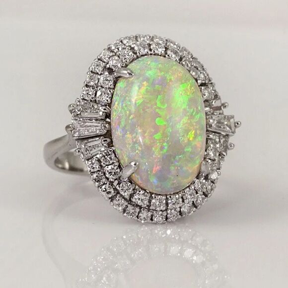 💗Beautiful 4C Faceted  Genuine Australian Oval Opal W/Double 💎 Halo - Picture 2 of 14